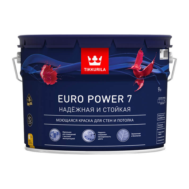 Рекомендуем купить Краска интерьерная моющ. Tikkurila EURO POWER 7 A мат. (9 л)