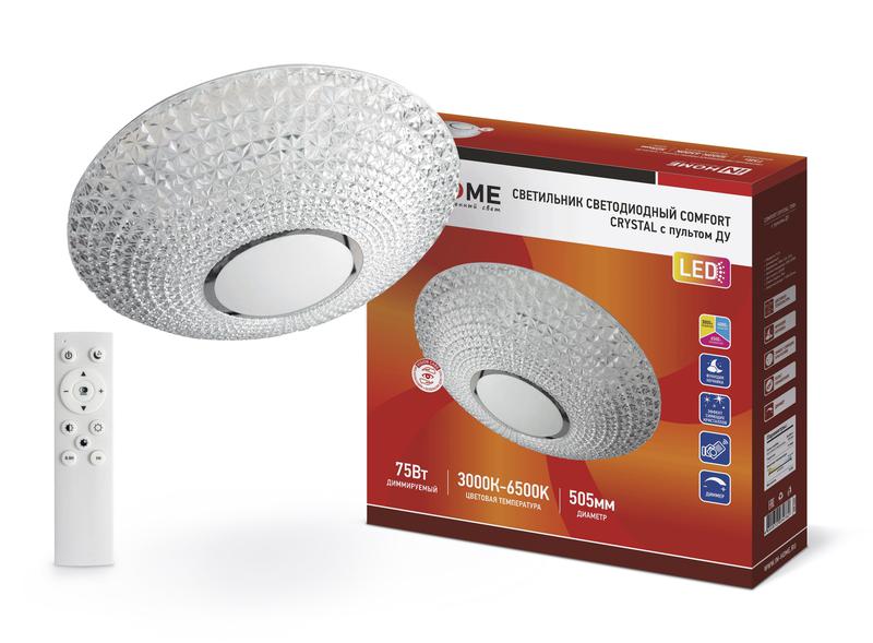 Рекомендуем купить Светильник светодиодный COMFORT CRYSTAL 75Вт 230В 3000-6500К 6000лм 505х100мм с пультом ДУ IN HOME 4690612034782