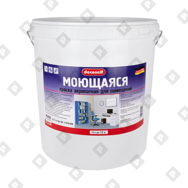 Краска моющаяся Pufas Decoself моющаяся, белая, мороз. (15 л) - №1