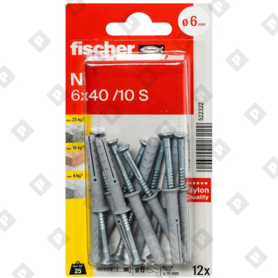 Гвоздевой дюбель fischer N 6x40 S K NV с потайным бортиком, упаковка блистер 12 шт - №1