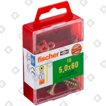 Набор из 10 саморезов fischer FPF-SZ 5,0X60 YZP 10 B с потайной головой и неполной резьбой, оц. сталь - №1