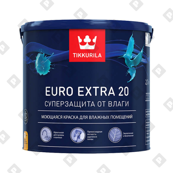 Краска для влажных помещений Tikkurila EURO EXTRA 20 A п/мат. (2,7 л) - №1