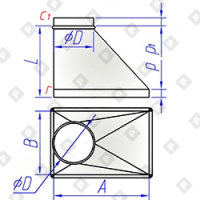 Переход прямоугольного сечения на круглое тип 4 - №1