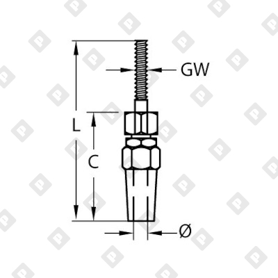 Зажим цанговый ART 8406 со шпилькой М10 для троса Ø5мм, с левой резьбой, нерж. сталь А4 - №2